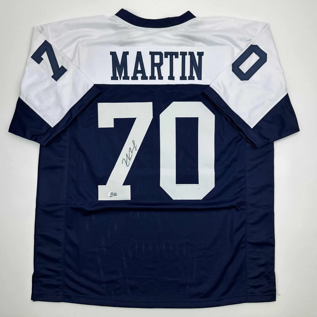 Autographed navy blue and white custom jersey with MARTIN 70 for Dallas Cowboys sports league