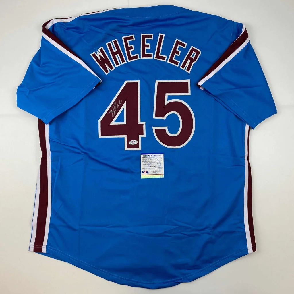 Autographed Zack Wheeler Philadelphia blue retro custom jersey, number 45