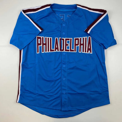 Blue short-sleeved baseball jersey with PHILADELPHIA for authentic custom jersey sports league