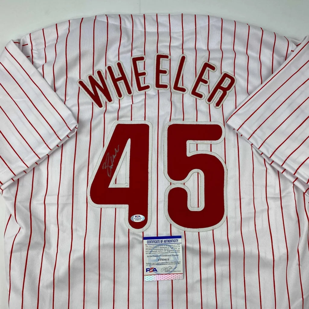 Autographed Zack Wheeler Philadelphia Pinstripe Baseball Jersey PSA/DNA COA | Certified Authentic Signed Memorabilia | vintageantiquesgifts.com