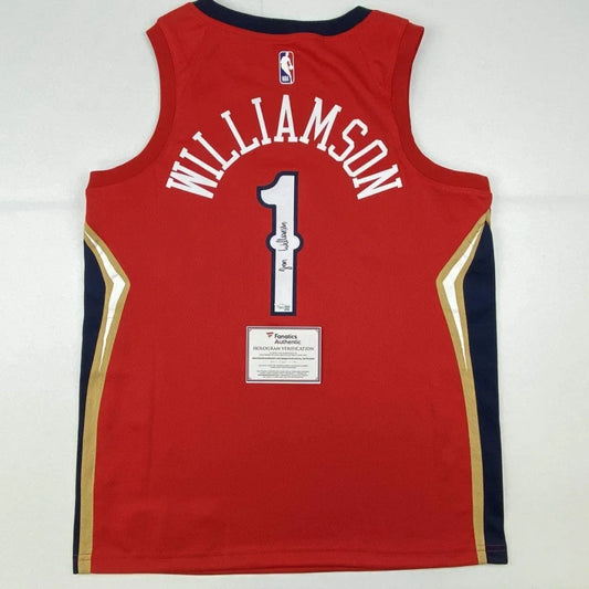 Autographed Zion Williamson Orleans Pelicans red jersey with third party authentication patch