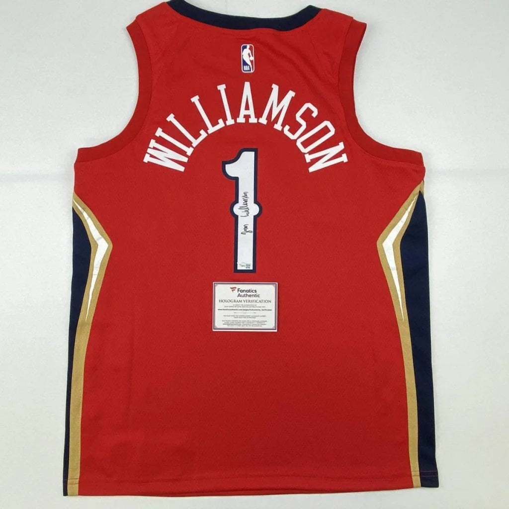 Autographed Zion Williamson New Orleans Pelicans Red Swingman Jordan Basketball Jersey Fanatics COA | Hall of Fame Sports Memorabilia | vintageantiquesgifts.com