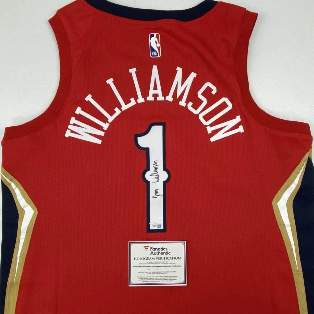 Autographed Zion Williamson New Orleans Pelicans Red Swingman Jordan Basketball Jersey Fanatics COA | Certified Authentic Signed Memorabilia | vintageantiquesgifts.com