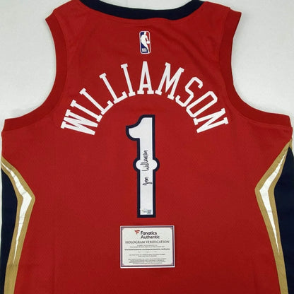 Autographed Zion Williamson New Orleans Pelicans Red Swingman Jordan Basketball Jersey Fanatics COA | Certified Authentic Signed Memorabilia | vintageantiquesgifts.com