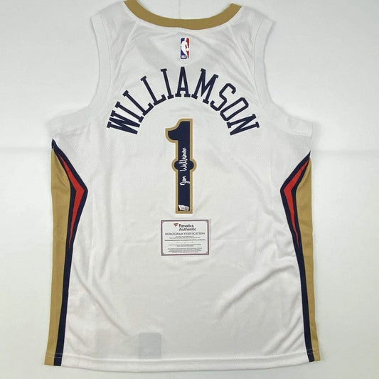 Autographed Zion Williamson New Orleans Pelicans White Swingman Nike Basketball Jersey Fanatics COA | Hall of Fame Sports Memorabilia | vintageantiquesgifts.com