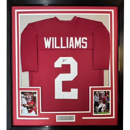 Autographed WILLIAMS Red Football Jersey with player photos and plaque for Man Cave