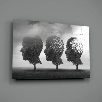 Black and white canvas wall art of three barren tree heads