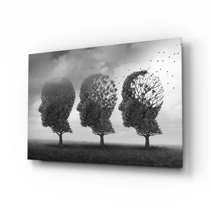Black and white three trees human heads wall art canvas print