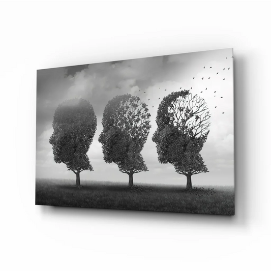 Black and white three trees human heads wall art canvas print
