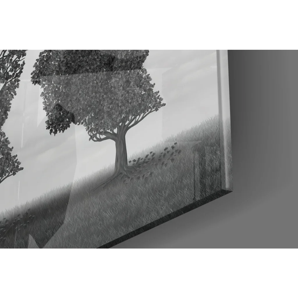 Black and white stylized tree wall art print on canvas