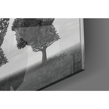 Black and white stylized tree wall art print on canvas