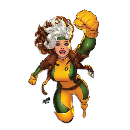 Green and yellow superhero costume with white hair in Avengers Annual Facsimile Edition signed by Chris Claremont