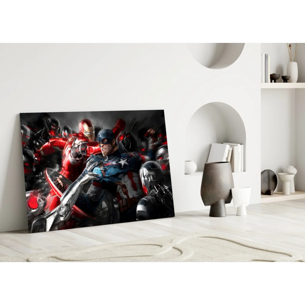 Epic Marvel Heroes Glass Wall Art with Iron Man and Captain America