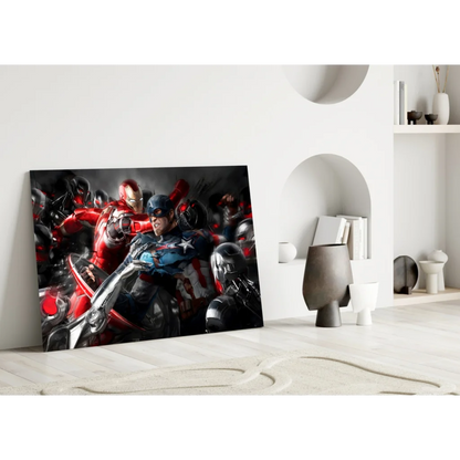 Epic Marvel Heroes Glass Wall Art with Iron Man and Captain America