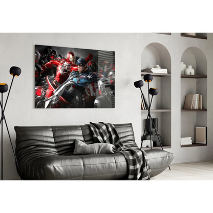 Epic Iron Man and Captain America glass wall art in action