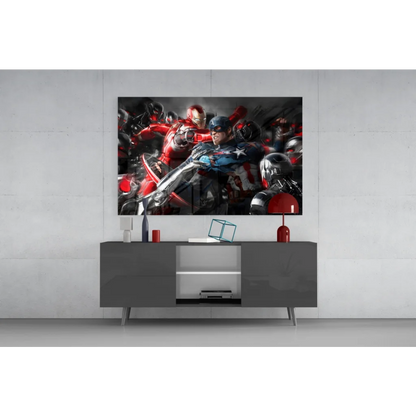 Epic Iron Man and Captain America glass wall art