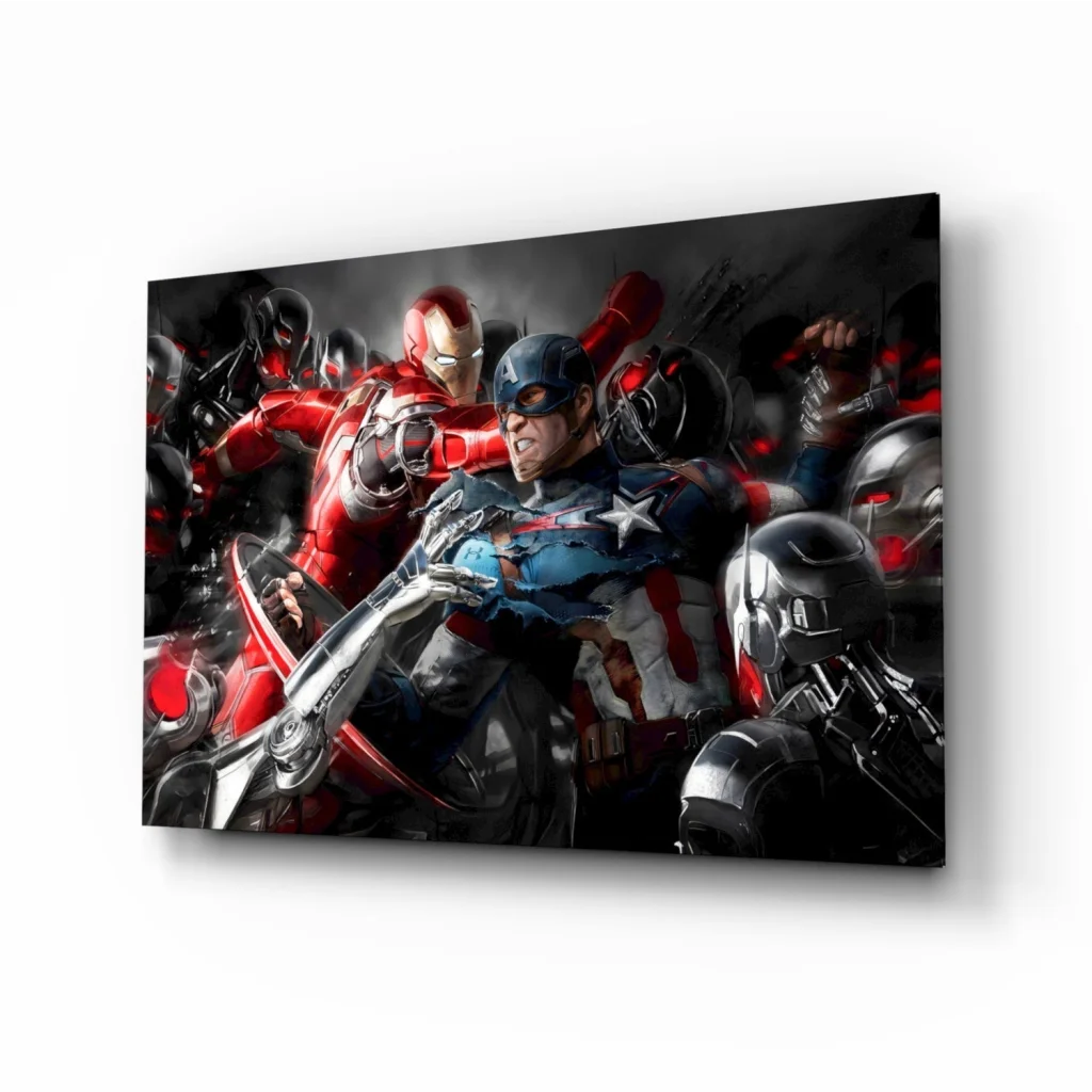 Epic Captain America and Iron Man glass wall art print