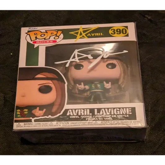 Avril Lavigne autographed Funko Pop 390 collectible figure with visible autograph on box