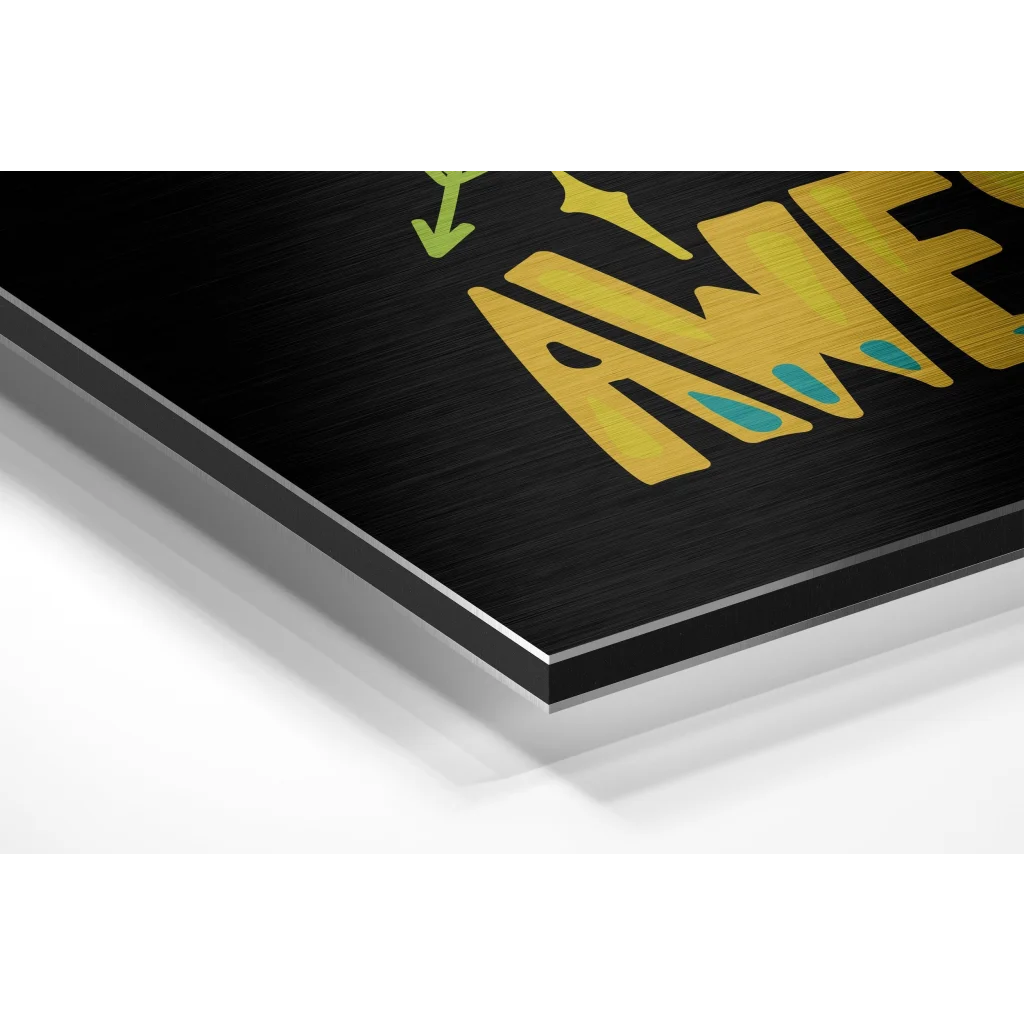 Awesome brushed aluminium dibond wall art with gold and teal lettering