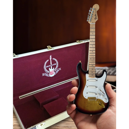 Axe Heaven 60th Anniversary 3-color sunburst Fender Strat mini guitar model with guitar case