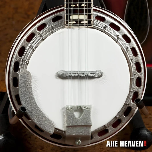 Axe Heaven® Classic Banjo Miniature Guitar Replica with silver hardware and white resonator
