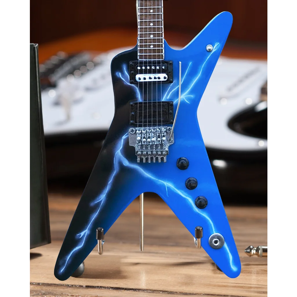 Axe Heaven Dean Dimebag Lightning Bolt mini guitar with blue electric design