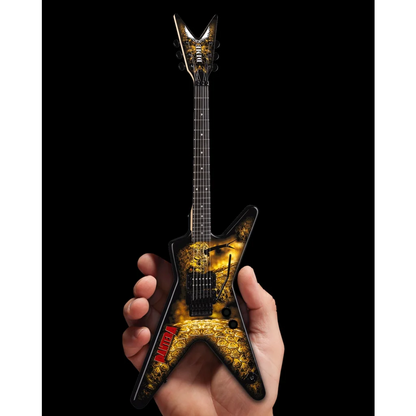 Axe Heaven Dimebag Darrell Dragon ML mini guitar with black gold dragon design and adjustable A-frame stand