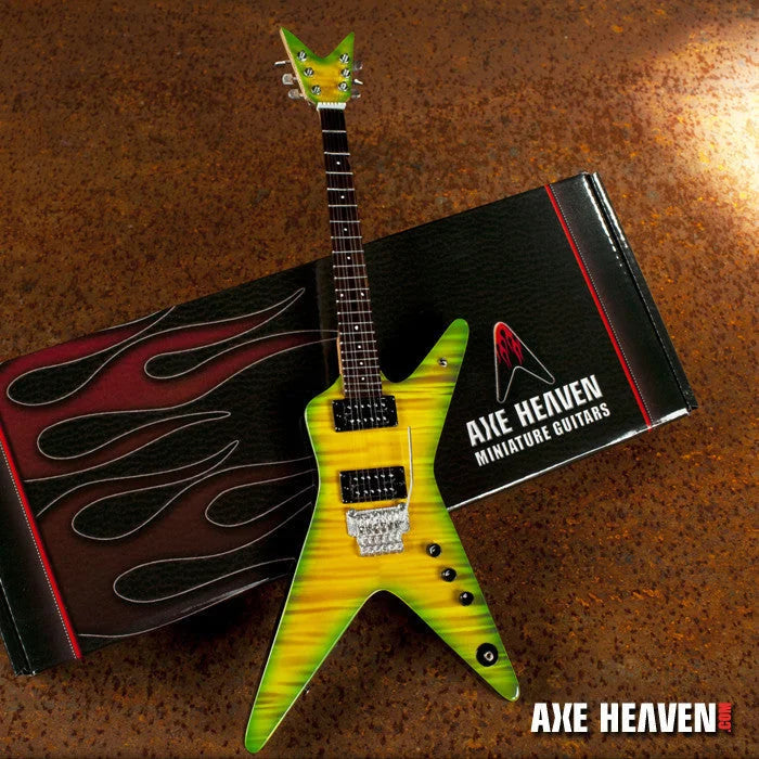Axe Heaven Dimebag Darrell Slime Dime mini guitar with yellow green flames