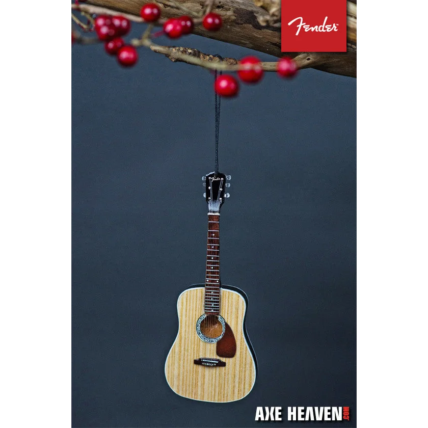 Axe Heaven dreadnought acoustic guitar ornament in natural wood with red accents