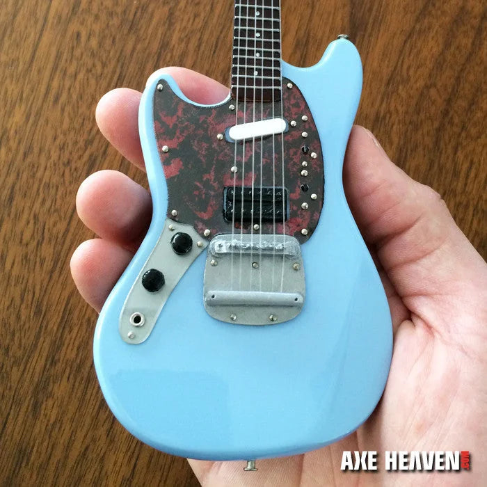 Axe Heaven Fender Mustang mini blue guitar with red floral inlays