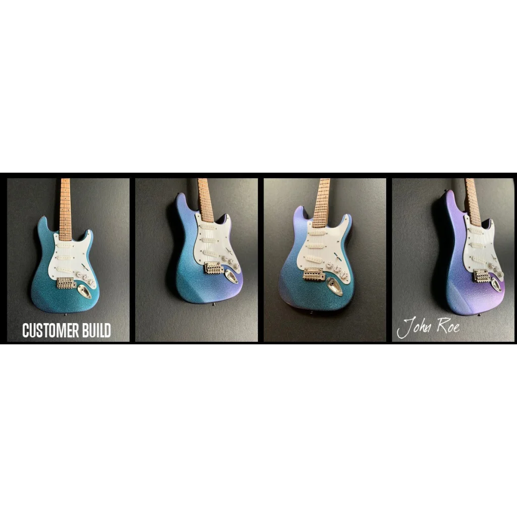 Axe Heaven mini guitar in blue purple gradient with case