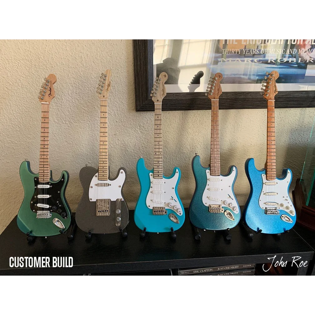 Axe Heaven Fender Strat mini guitar kit in green, blue, white with guitar case