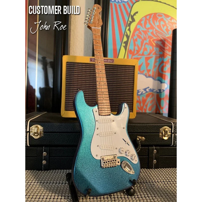 Axe Heaven Fender Strat mini guitar kit with blue metallic finish and case