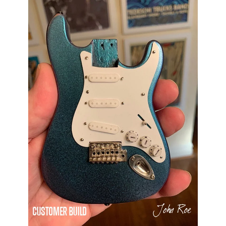 Axe Heaven Fender Strat mini guitar with blue body and case