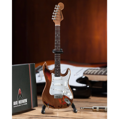 Axe Heaven Fender Strat miniature guitar in sunburst finish with rosewood fretboard and guitar case gift