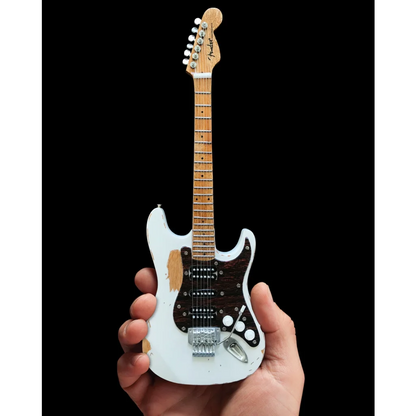 Mini white Fender Strat guitar in Axe Heaven case gift with stand