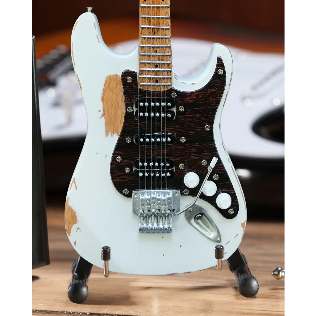 White Axe Heaven Fender Strat miniature guitar in case gift