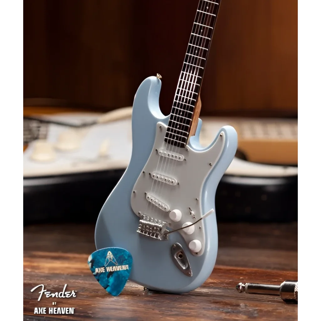Axe Heaven Fender Stratocaster mini guitar in Daphne Blue with guitar case gift