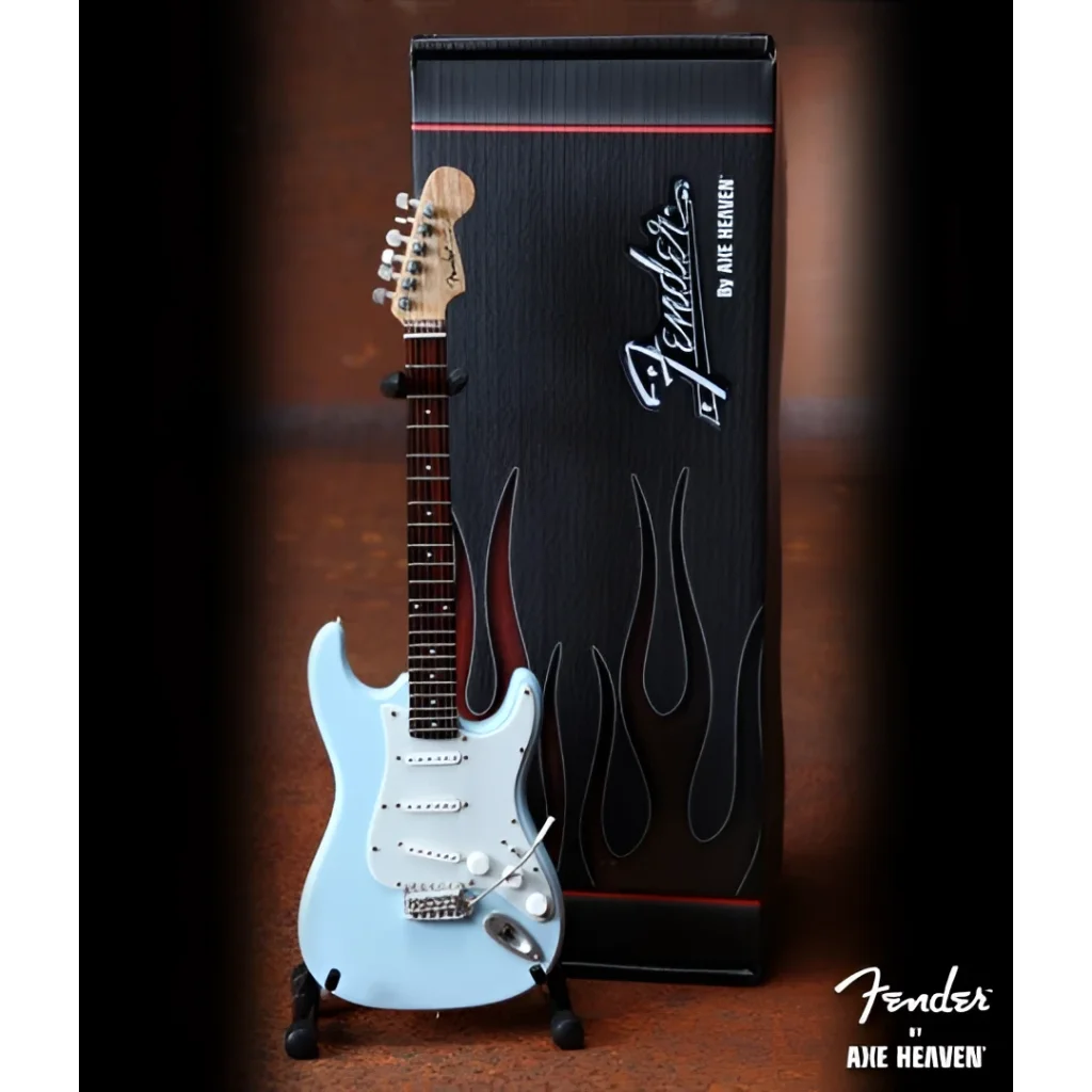 White Axe Heaven Fender Stratocaster mini guitar with flame design