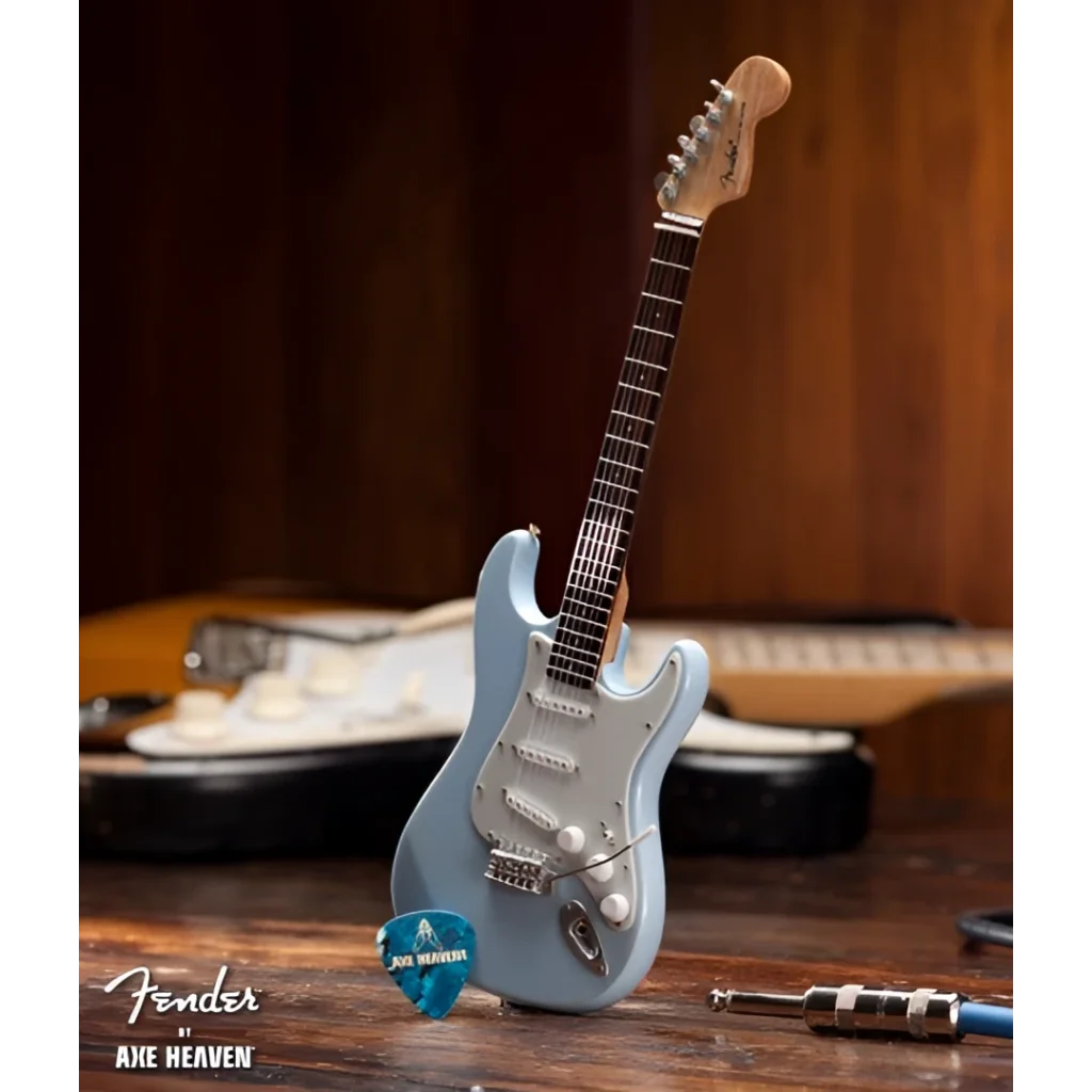Axe Heaven Fender Stratocaster mini guitar in vintage blue with rosewood fingerboard