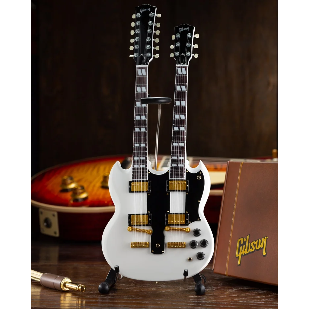 White Axe Heaven Gibson Explorer double-neck guitar with gold hardware