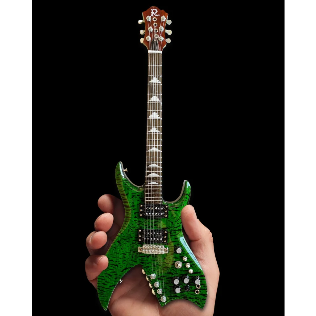 Axe Heaven Green Bich miniature guitar replica with stand