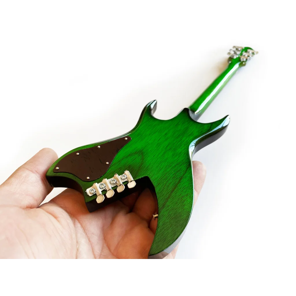 Axe Heaven Green Bich miniature guitar replica with stand