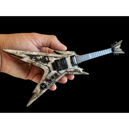 Axe Heaven guitar mini replica in white black distressed finish with adjustable A-frame stand