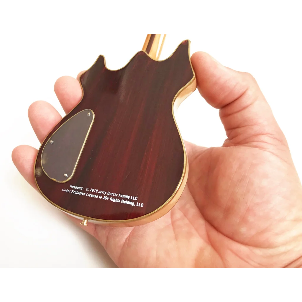 Axe Heaven gold and brown guitar pick holder on mini replica stand