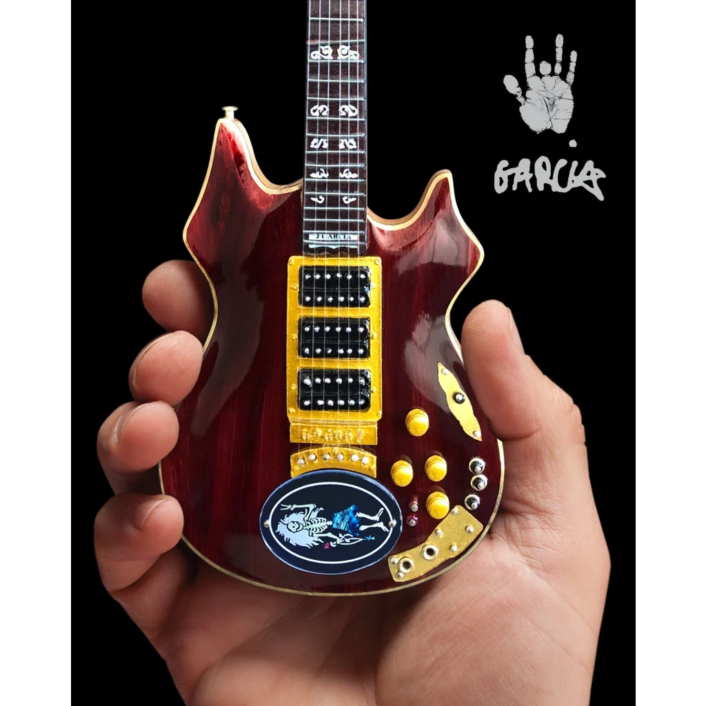 Mini Axe Heaven® Les Paul guitar replica with sunburst finish, gold hardware & adjustable A-frame stand