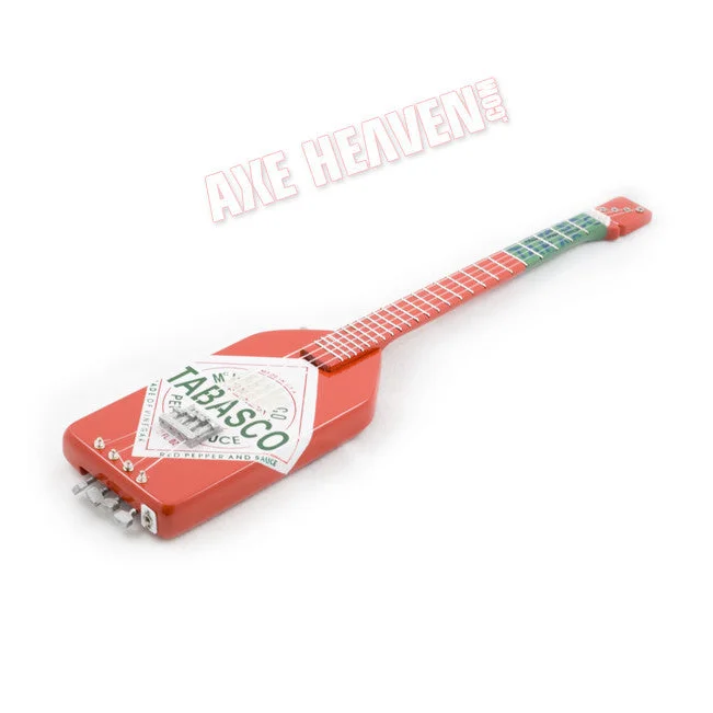 Axe Heaven Michael Anthony Tabasco Bass Mini Guitar Replica, red bottle-shaped with striped neck