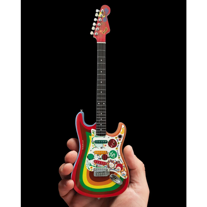 Axe Heaven mini guitar Rocky Strat in rainbow colors with adjustable A-frame stand