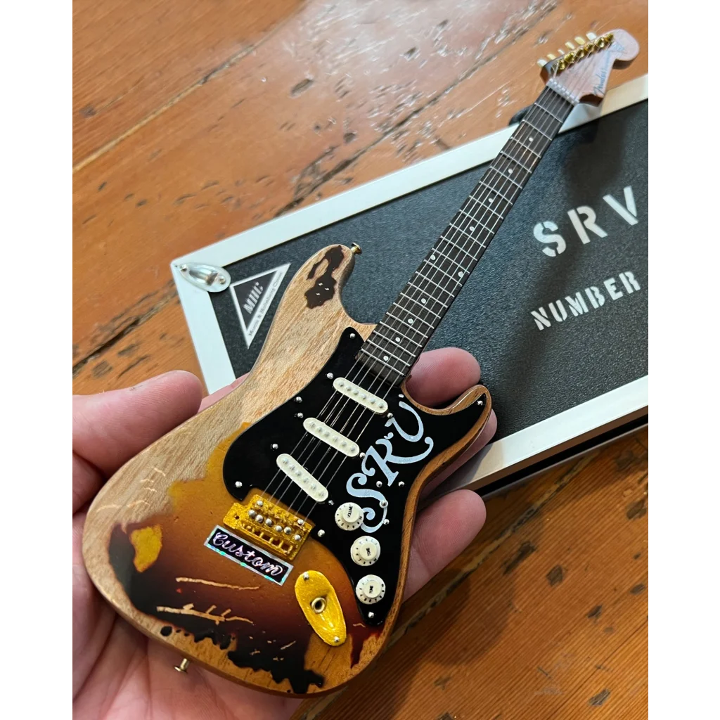 Axe Heaven mini guitar SRV Number One replica with flame maple top and adjustable A-frame stand