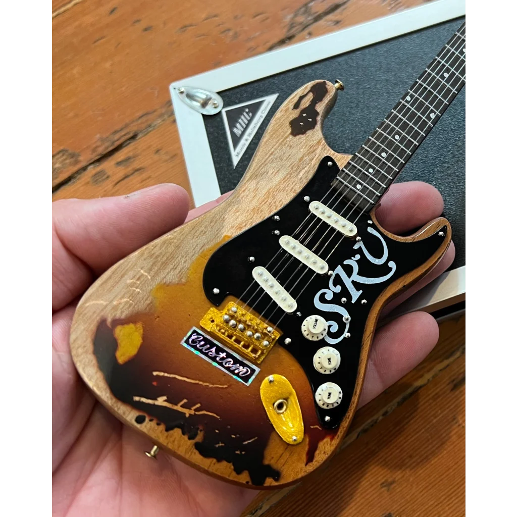 Axe Heaven mini guitar SRV Number One replica with stand